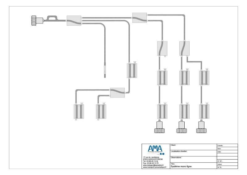 Schématisation d'un système d'échange pneumatique monoligne